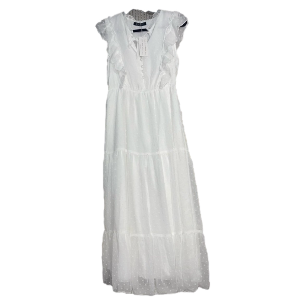 Simplee White Sheer Flutter Sleeve Dress